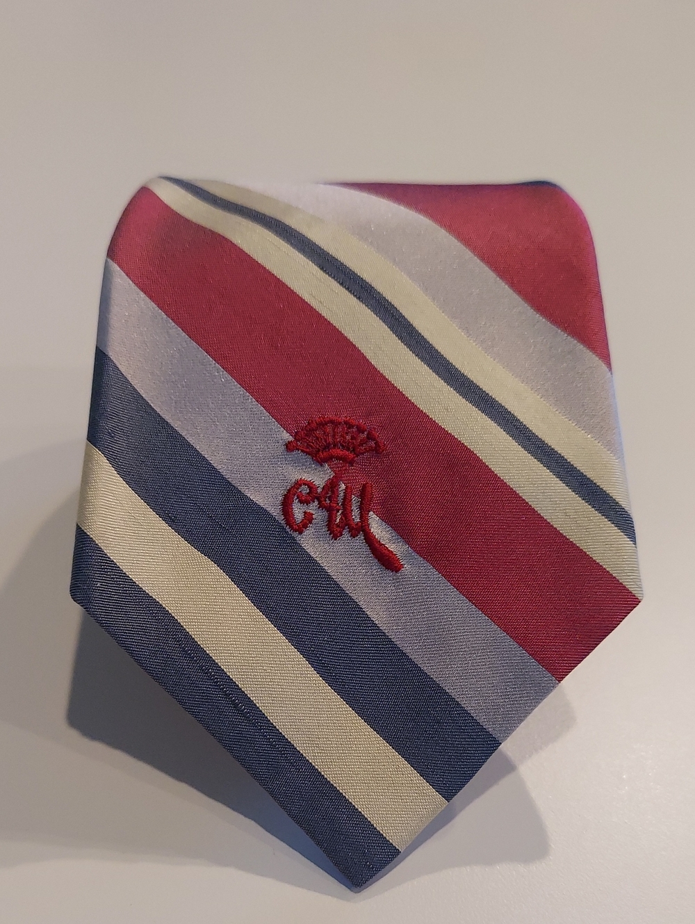 Countess Mara Striped Red, Navy, Silver & Cream Silk Tie